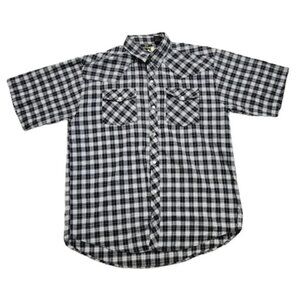 Western Trails Vintage Men XL Black Gray Plaid Pearl Snap Short Sleeve Shirt